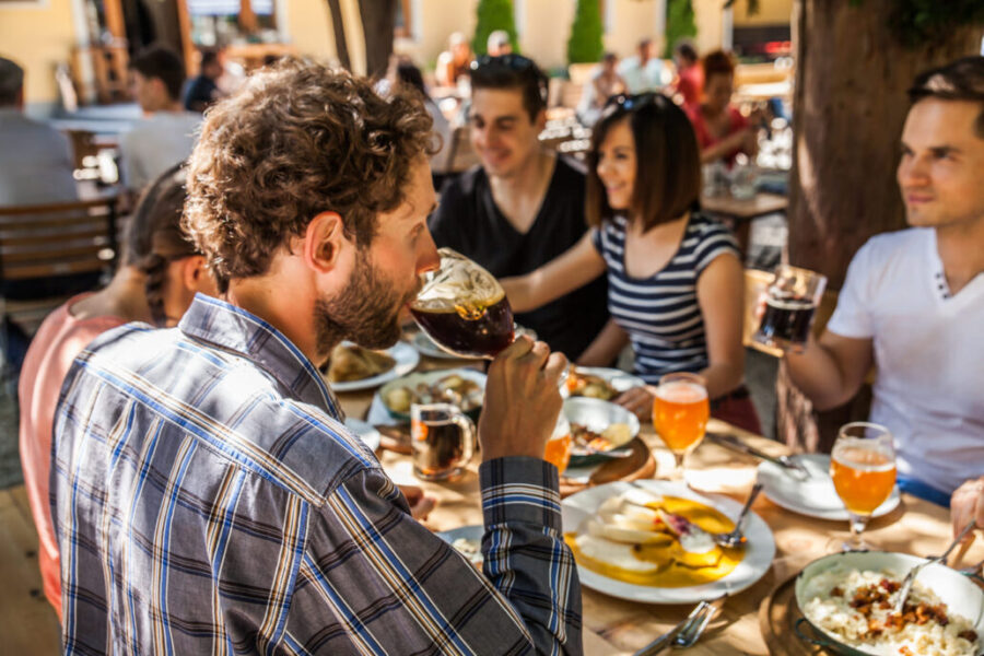 Drinking best slovak beer and eating Slovak traditional food